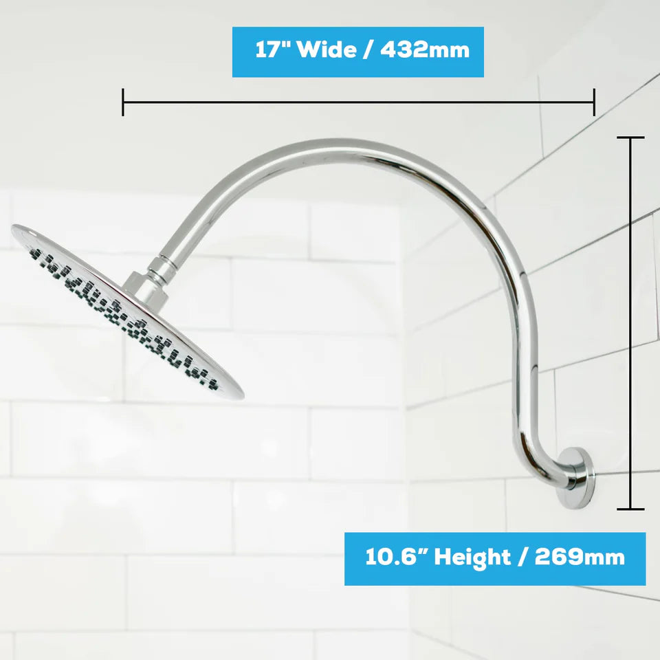 17" Shower Arm with Flange-Solid Stainless Steel Shower Head Extension-Gooseneck