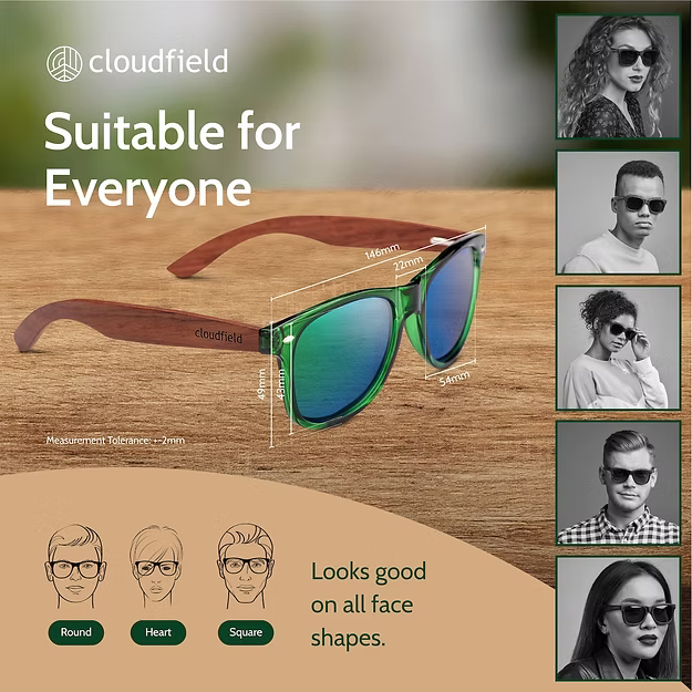 Cloudfield Unisex Polarized Wood Sunglasses