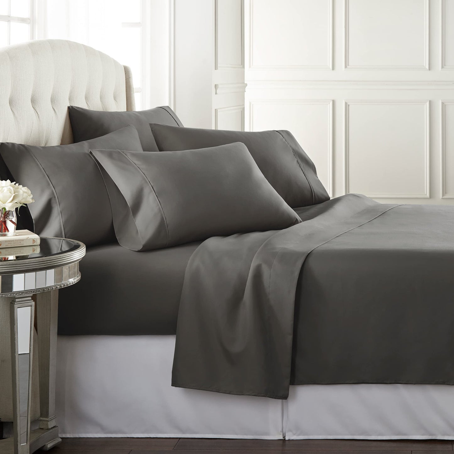 Queen Size Bed Sheet Set 6 Pc. Danjor Linens Gray Platinum 1800 Collection