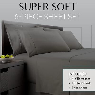 Queen Size Bed Sheet Set 6 Pc. Danjor Linens Gray Platinum 1800 Collection