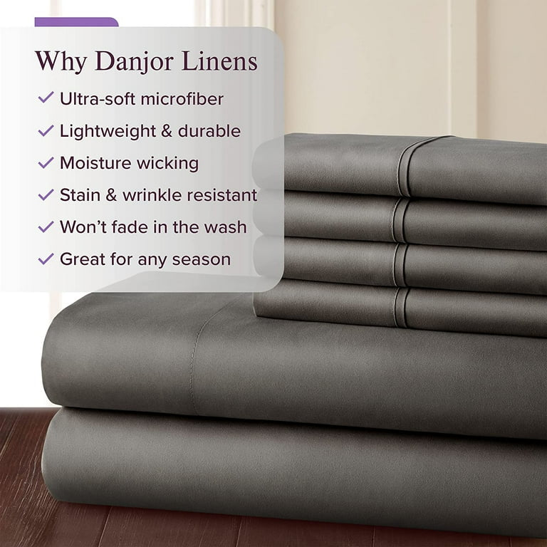 Queen Size Bed Sheet Set 6 Pc. Danjor Linens Gray Platinum 1800 Collection